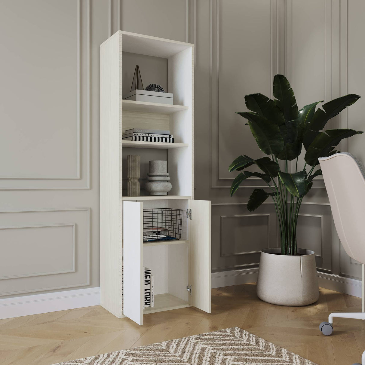 Biblioteca Soren Niebla y Blanco 48x160cm Cuadrado con Cinco Compartimientos - BIBLIOTECAS Y ESTANTERIAS | Bylmo