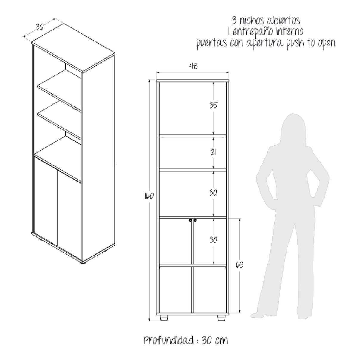 Biblioteca Soren Niebla y Blanco 48x160cm Cuadrado con Cinco Compartimientos - BIBLIOTECAS Y ESTANTERIAS | Bylmo