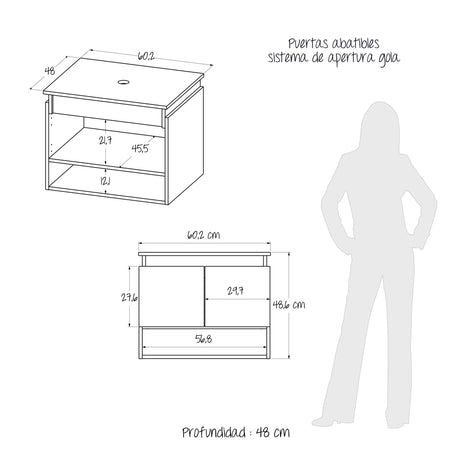 Mueble para Lavamanos Ben Gales y Blanco 60x48cm Flotente Individual sin Lavamanos con Un Cajón y Dos Puertas - MUEBLES PARA LAVAMANOS | Bylmo
