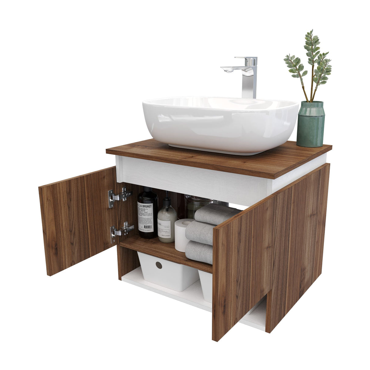 Mueble para Lavamanos Ben Gales y Blanco 60x48cm Flotente Individual sin Lavamanos con Un Cajón y Dos Puertas - MUEBLES PARA LAVAMANOS | Bylmo