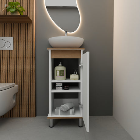 Mueble para Lavamanos Frank Duna y Blanco 35x76cm Individual sin Lavamanos con Un Cajón y Una Puerta - MUEBLES PARA LAVAMANOS | Bylmo