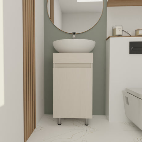 Mueble para Lavamanos Liam Niebla y Blanco 40x76cm Individual sin Lavamanos con Un Cajón y Una Puerta - MUEBLES PARA LAVAMANOS | Bylmo