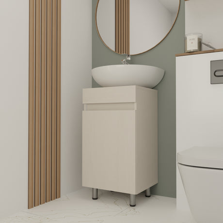 Mueble para Lavamanos Liam Niebla y Blanco 40x76cm Individual sin Lavamanos con Un Cajón y Una Puerta - MUEBLES PARA LAVAMANOS | Bylmo