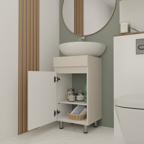Mueble para Lavamanos Liam Niebla y Blanco 40x76cm Individual sin Lavamanos con Un Cajón y Una Puerta - MUEBLES PARA LAVAMANOS | Bylmo