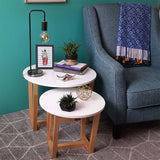 Set X 2 Mesas de Centro Bits Blanco y Pino Natural 60x53cm Circulares - MESAS DE CENTRO | Bylmo