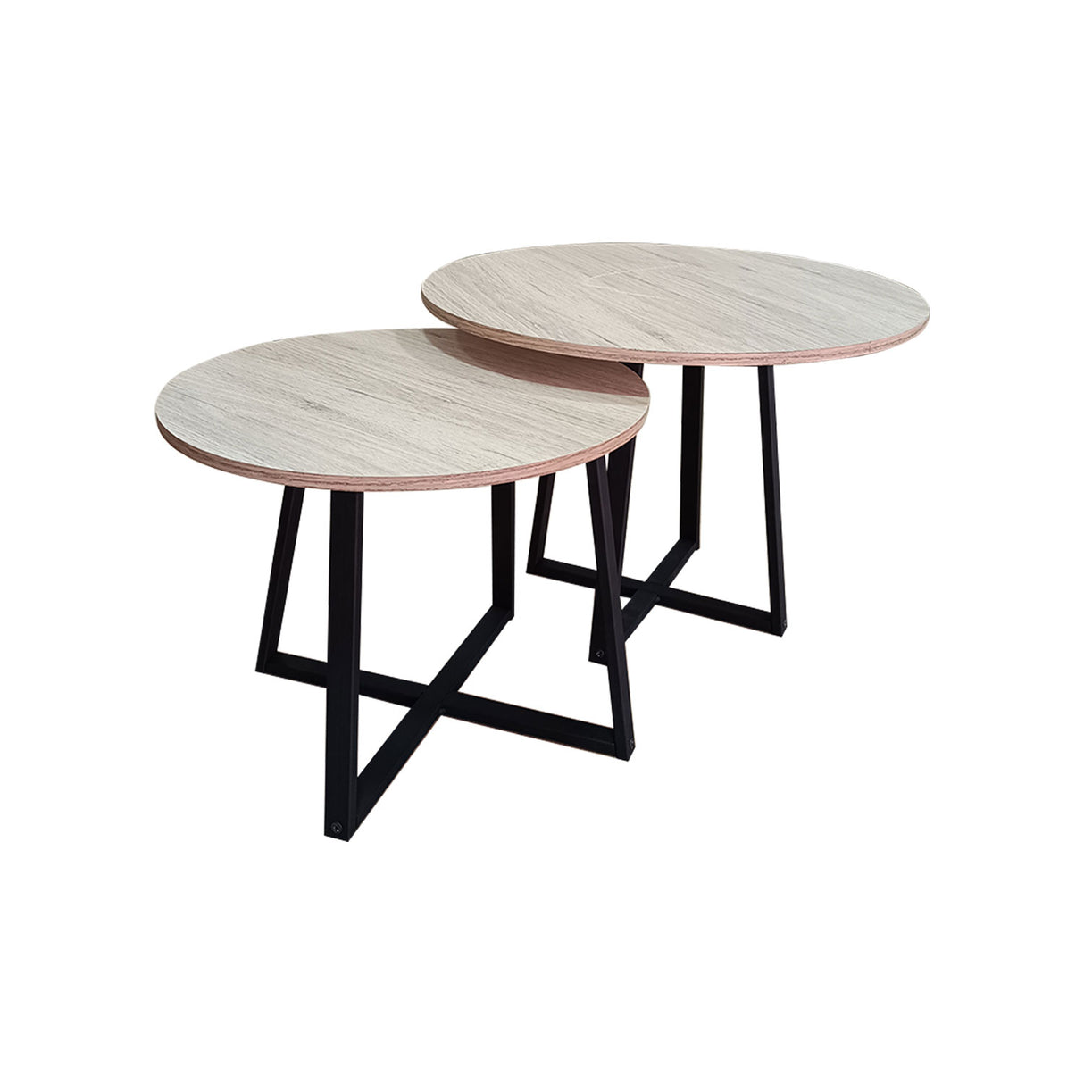 Set X 2 Mesas de Centro Turín Madera Natural y Negro 52x40cm Circulares - MESAS DE CENTRO | Bylmo