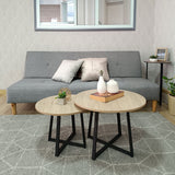 Set X 2 Mesas de Centro Turín Madera Natural y Negro 52x40cm Circulares - MESAS DE CENTRO | Bylmo