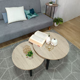 Set X 2 Mesas de Centro Turín Madera Natural y Negro 52x40cm Circulares - MESAS DE CENTRO | Bylmo