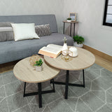 Set X 2 Mesas de Centro Turín Madera Natural y Negro 52x40cm Circulares - MESAS DE CENTRO | Bylmo