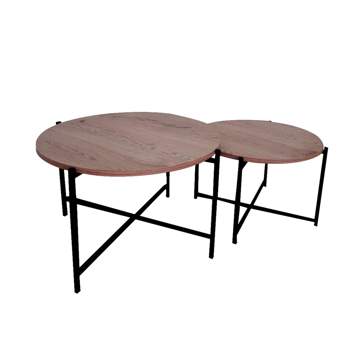 Set X 2 Mesas de Centro Silver Madera Oscura y Negro 58x35.5cm Circulares - MESAS DE CENTRO | Bylmo