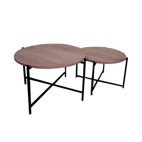 Set X 2 Mesas de Centro Silver Madera Oscura y Negro 58x35.5cm Circulares - MESAS DE CENTRO | Bylmo