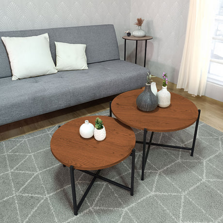 Set X 2 Mesas de Centro Silver Madera Oscura y Negro 58x35.5cm Circulares - MESAS DE CENTRO | Bylmo