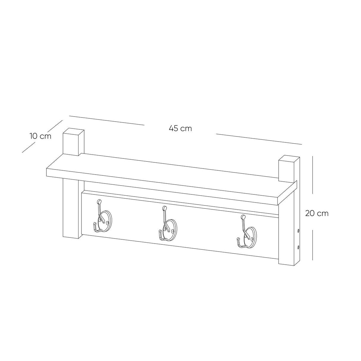 Perchero Praga Gris Claro y Negro 45x20cm de Pared con Tres Ganchos - PERCHEROS | Bylmo