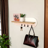 Perchero Agata Fresno y Blanco 45x14.5cm de Pared con Cuatro Ganchos - PERCHEROS | Bylmo