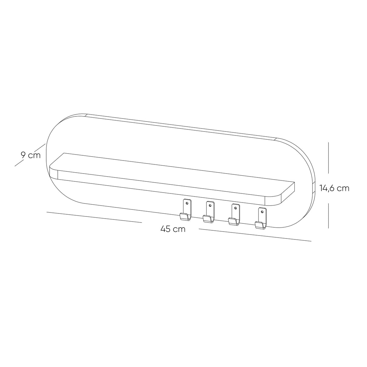 Perchero Agata Fresno y Blanco 45x14.5cm de Pared con Cuatro Ganchos - PERCHEROS | Bylmo