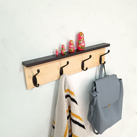 Perchero Moss Madera Natural y Negro 45x11.2cm de Pared con Cuatro Ganchos - PERCHEROS | Bylmo