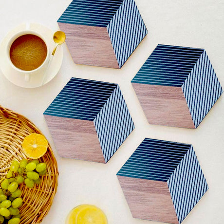 Set x 4 Portavasos Negro 12x10.5cm Hexagonales - PORTAVASOS | Bylmo