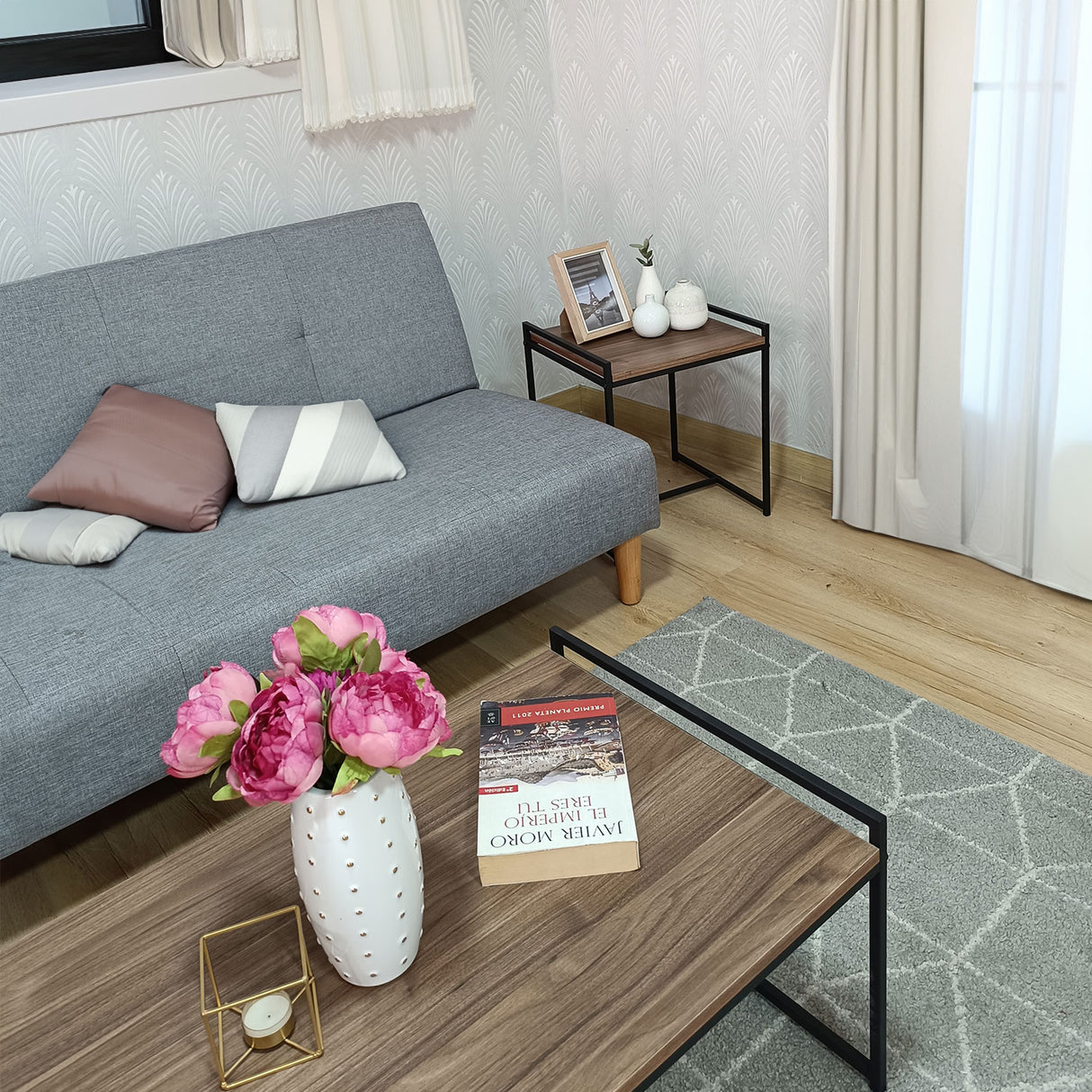 Mesa auxiliar Pietra Santa 2025 Gales y Negro 40x45cm Cuadrada - MESAS AUXILIARES | Bylmo