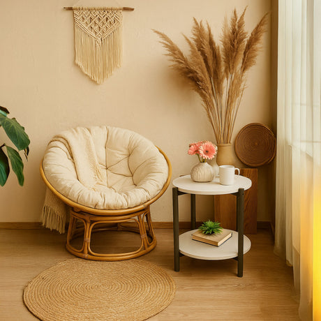 Mesa auxiliar Kenia 2025 Blanco y Negro 47x50cm Circular - MESAS AUXILIARES | Bylmo