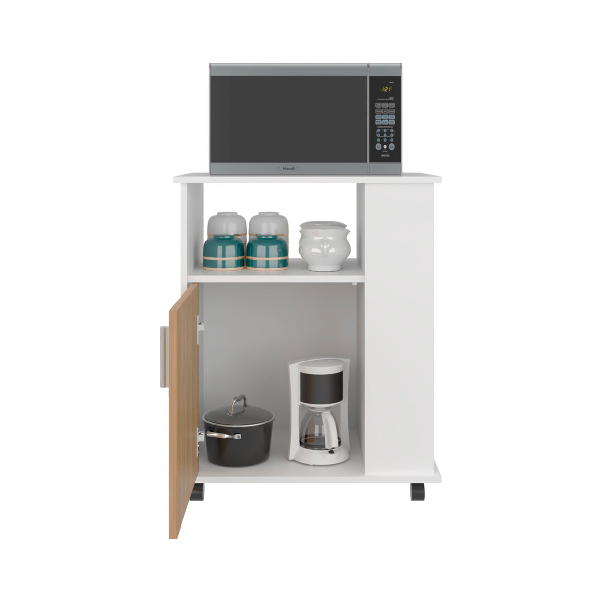 Mueble Microondas Blanco y Fresno 60x73.5cm Sin Cajones con Una Puerta - ALACENAS Y MUEBLES MICROONDAS | Bylmo