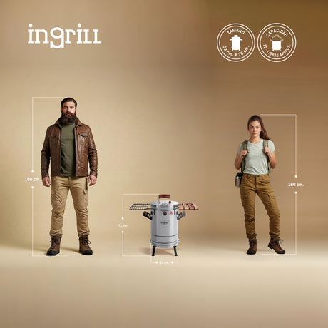 Barril Ahumador Premium Plateado 33x70cm Para 12 Libras con Termómetro y Control de Ventilación - BARRILES Y AHUMADORES | Bylmo