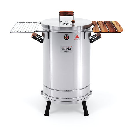 Barril Ahumador Premium Plateado 48x96.5cm Para 40 Libras con Termómetro y Control de Ventilación - BARRILES Y AHUMADORES | Bylmo