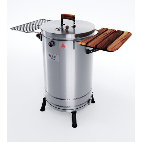 Barril Ahumador Premium Plateado 48x96.5cm Para 40 Libras con Termómetro y Control de Ventilación - BARRILES Y AHUMADORES | Bylmo