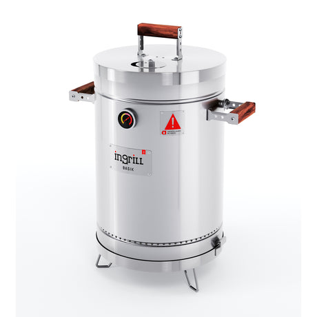 Barril Ahumador Basik Plateado 33x64cm Para 12 Libras con Termómetro y Control de Ventilación - BARRILES Y AHUMADORES | Bylmo