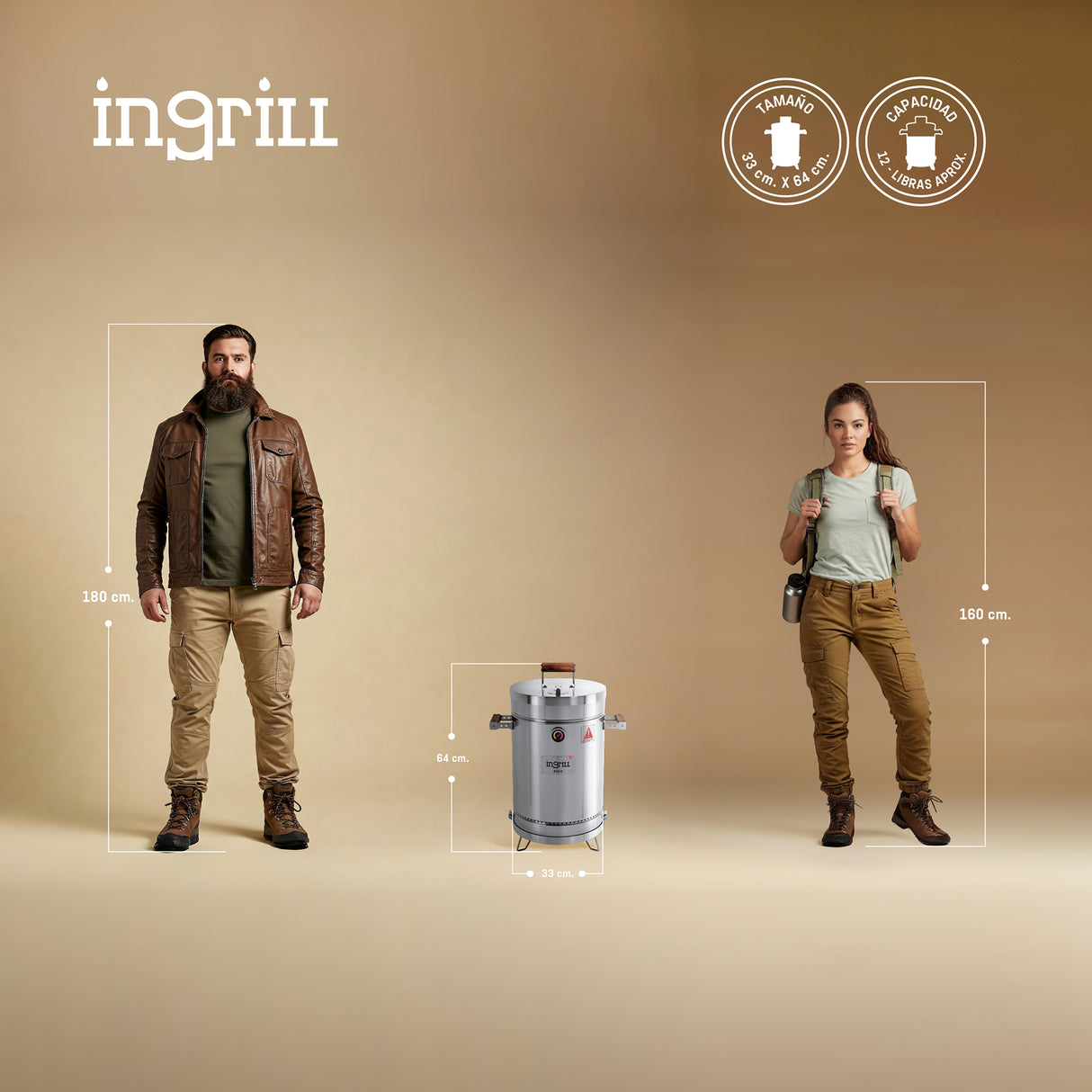 Barril Ahumador Basik Plateado 33x64cm Para 12 Libras con Termómetro y Control de Ventilación - BARRILES Y AHUMADORES | Bylmo