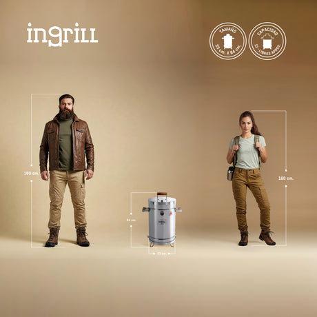 Barril Ahumador Basik Plateado 33x64cm Para 12 Libras con Termómetro y Control de Ventilación - BARRILES Y AHUMADORES | Bylmo