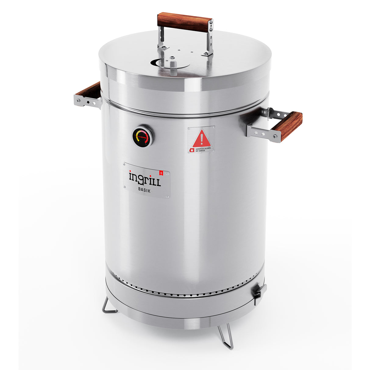 Barril Ahumador Basik Plateado 39x73.5cm Para 25 Libras con Termómetro y Control de Ventilación - BARRILES Y AHUMADORES | Bylmo