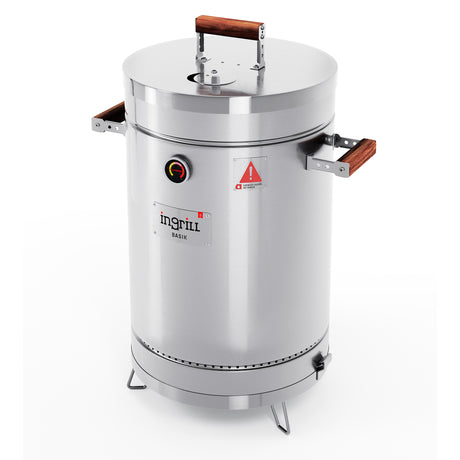 Barril Ahumador Basik Plateado 39x73.5cm Para 25 Libras con Termómetro y Control de Ventilación - BARRILES Y AHUMADORES | Bylmo