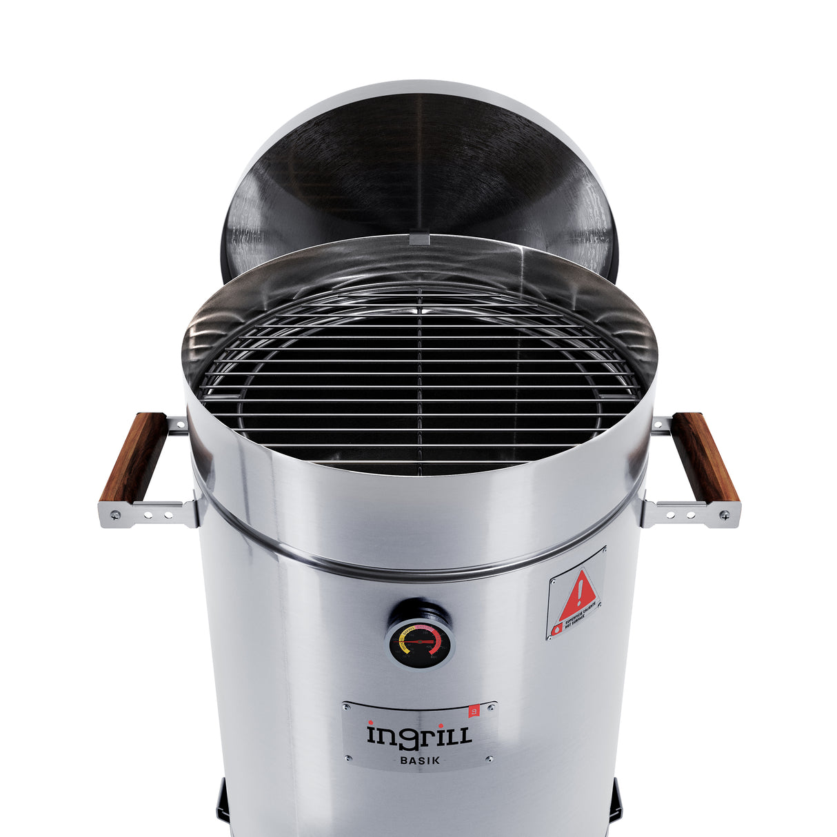 Barril Ahumador Basik Plateado 39x73.5cm Para 25 Libras con Termómetro y Control de Ventilación - BARRILES Y AHUMADORES | Bylmo