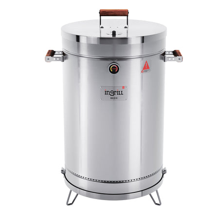 Barril Ahumador Basik Plateado 48x83cm Para 40 Libras con Termómetro y Control de Ventilación - BARRILES Y AHUMADORES | Bylmo