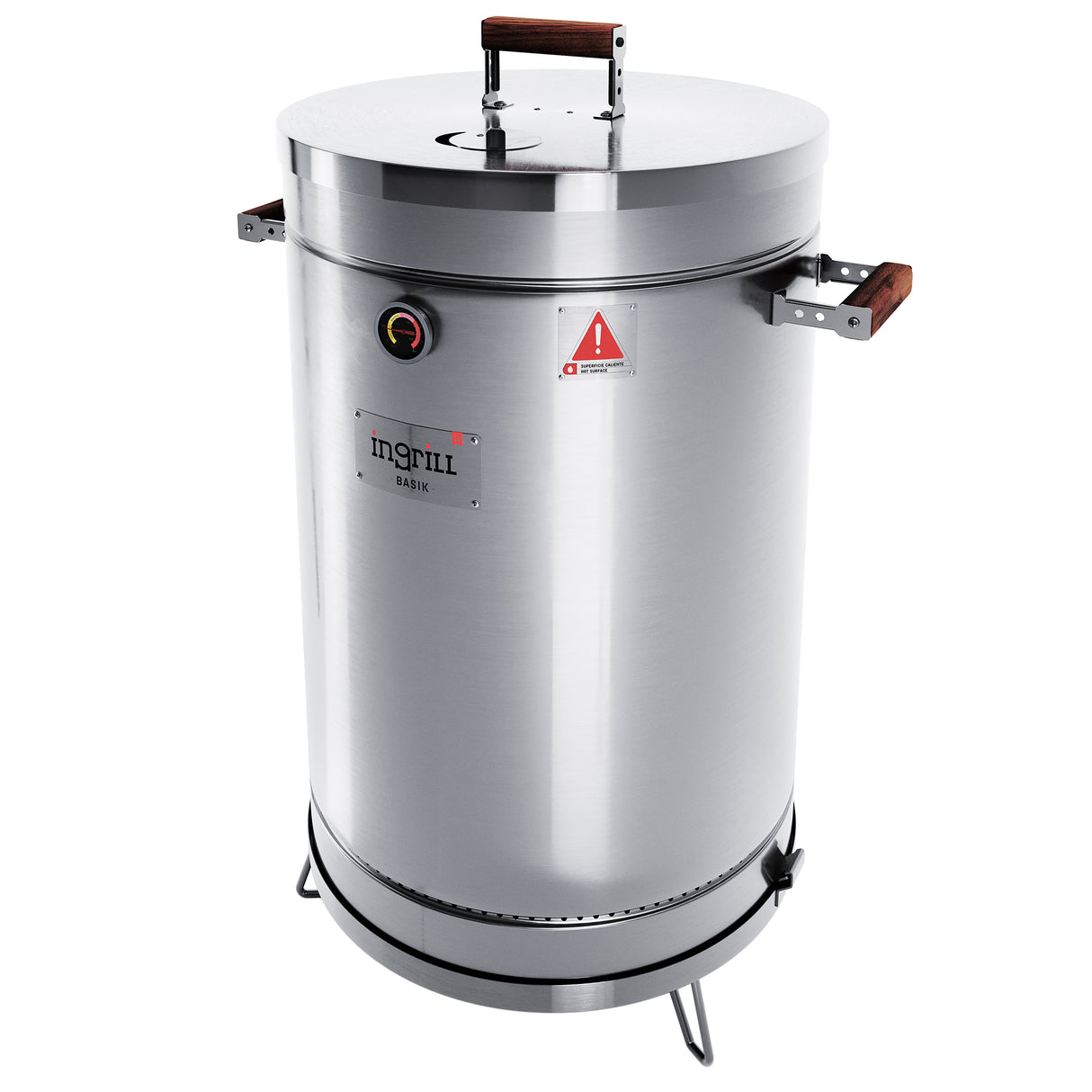 Barril Ahumador Basik Plateado 48x83cm Para 40 Libras con Termómetro y Control de Ventilación - BARRILES Y AHUMADORES | Bylmo