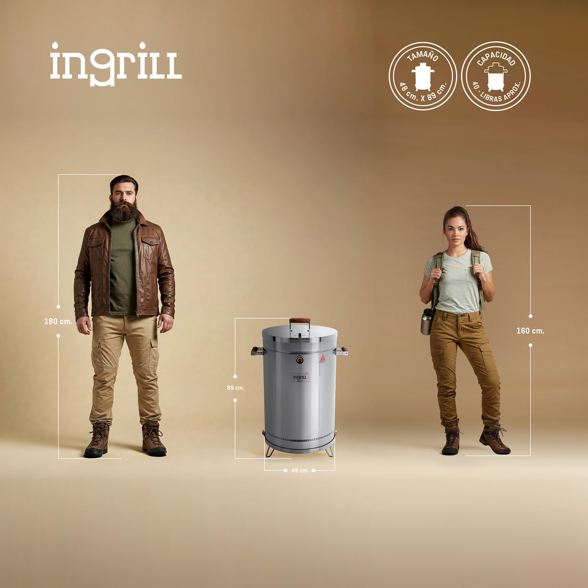 Barril Ahumador Basik Plateado 48x83cm Para 40 Libras con Termómetro y Control de Ventilación - BARRILES Y AHUMADORES | Bylmo