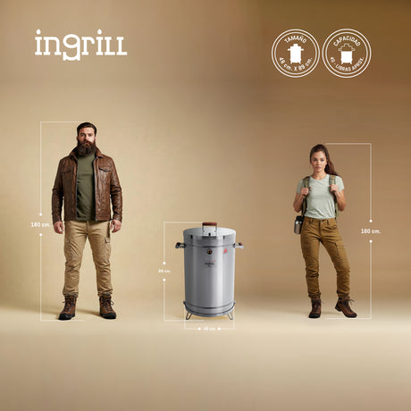 Barril Ahumador Basik Plateado 48x83cm Para 40 Libras con Termómetro y Control de Ventilación - BARRILES Y AHUMADORES | Bylmo