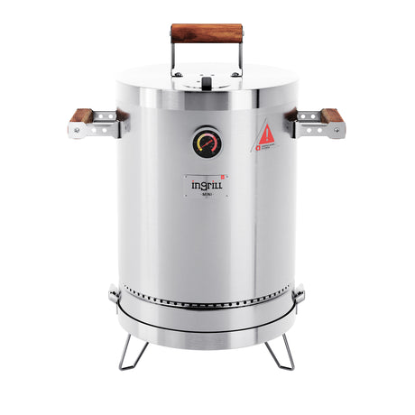 Barril Ahumador Basik Plateado 30x53.5cm Para 8 Libras con Termómetro y Control de Ventilación - BARRILES Y AHUMADORES | Bylmo