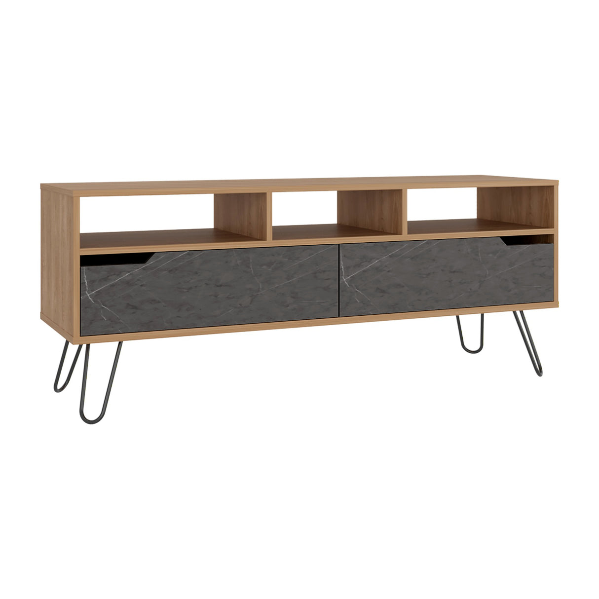 Rack de TV Monaco Fresno y Onix 137x55.8cm para TV Hasta 60" Pulgadas con Dos Compartimientos y con Patas - MUEBLES DE TV | Bylmo
