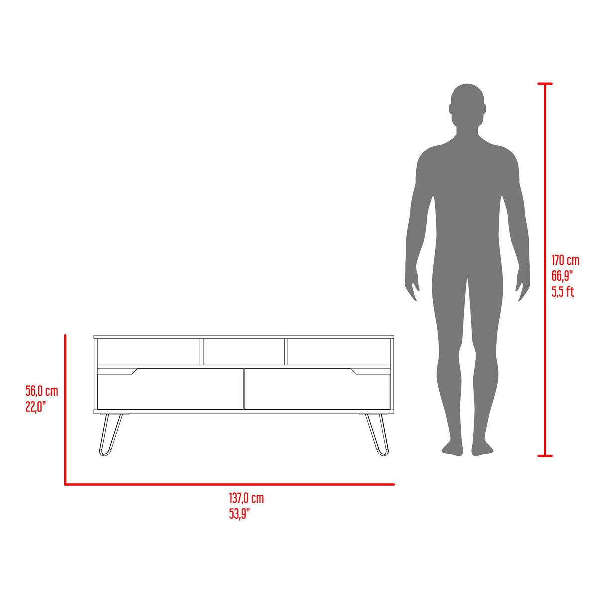 Rack de TV Monaco Fresno y Onix 137x55.8cm para TV Hasta 60" Pulgadas con Dos Compartimientos y con Patas - MUEBLES DE TV | Bylmo