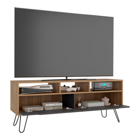 Rack de TV Monaco Fresno y Onix 137x55.8cm para TV Hasta 60" Pulgadas con Dos Compartimientos y con Patas - MUEBLES DE TV | Bylmo