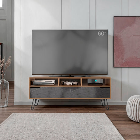 Rack de TV Monaco Fresno y Onix 137x55.8cm para TV Hasta 60" Pulgadas con Dos Compartimientos y con Patas - MUEBLES DE TV | Bylmo