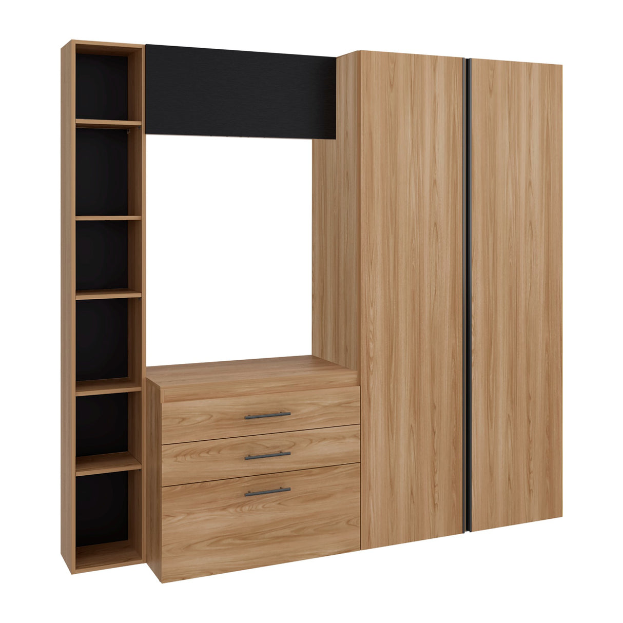 Closet Brunson Fresno y Wengue 207.4x200.2cm con Dos Cajones y Quince Compartimientos - CLOSETS | Bylmo