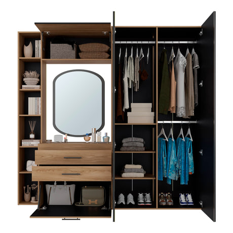 Closet Brunson Fresno y Wengue 207.4x200.2cm con Dos Cajones y Quince Compartimientos - CLOSETS | Bylmo