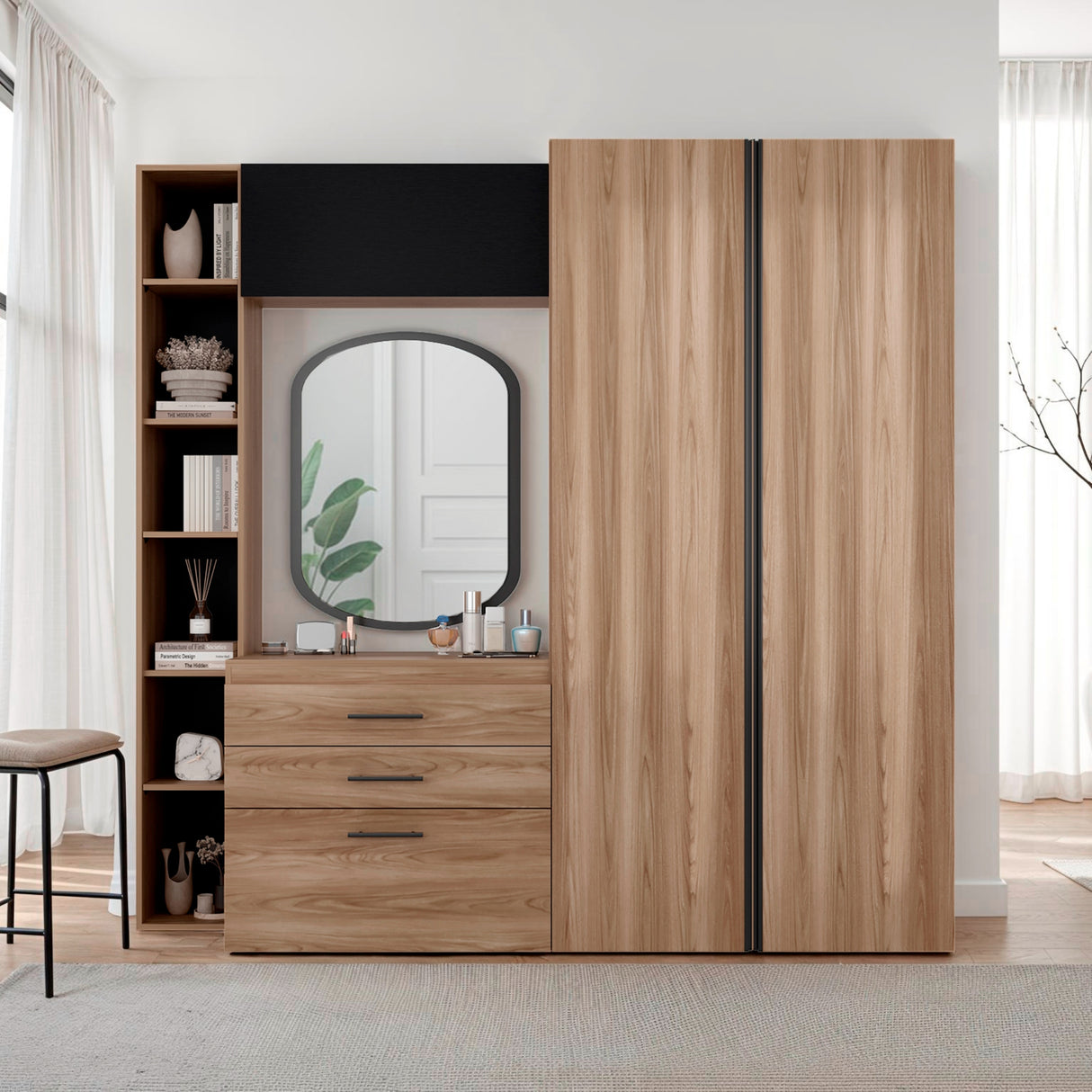 Closet Brunson Fresno y Wengue 207.4x200.2cm con Dos Cajones y Quince Compartimientos - CLOSETS | Bylmo