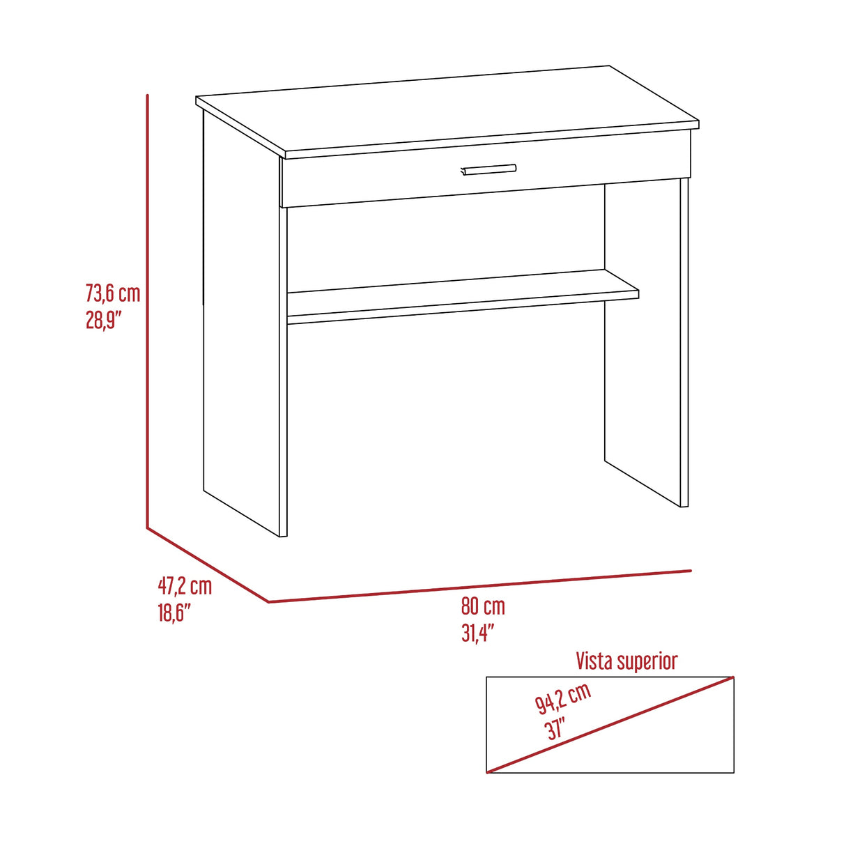 Escritorio Fresno y Wengue 80x73.6cm con Un Cajón - ESCRITORIOS | Bylmo