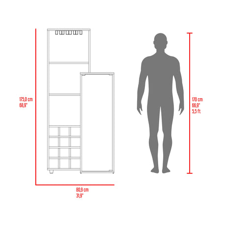 Bar Ozzy Wengue y Capri 80.9x175cm con Siete Compartimientos con Doce Portacopas y con Ocho Portabotellas - BARES | Bylmo