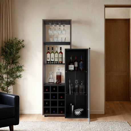 Bar Ozzy Wengue y Capri 80.9x175cm con Siete Compartimientos con Doce Portacopas y con Ocho Portabotellas - BARES | Bylmo