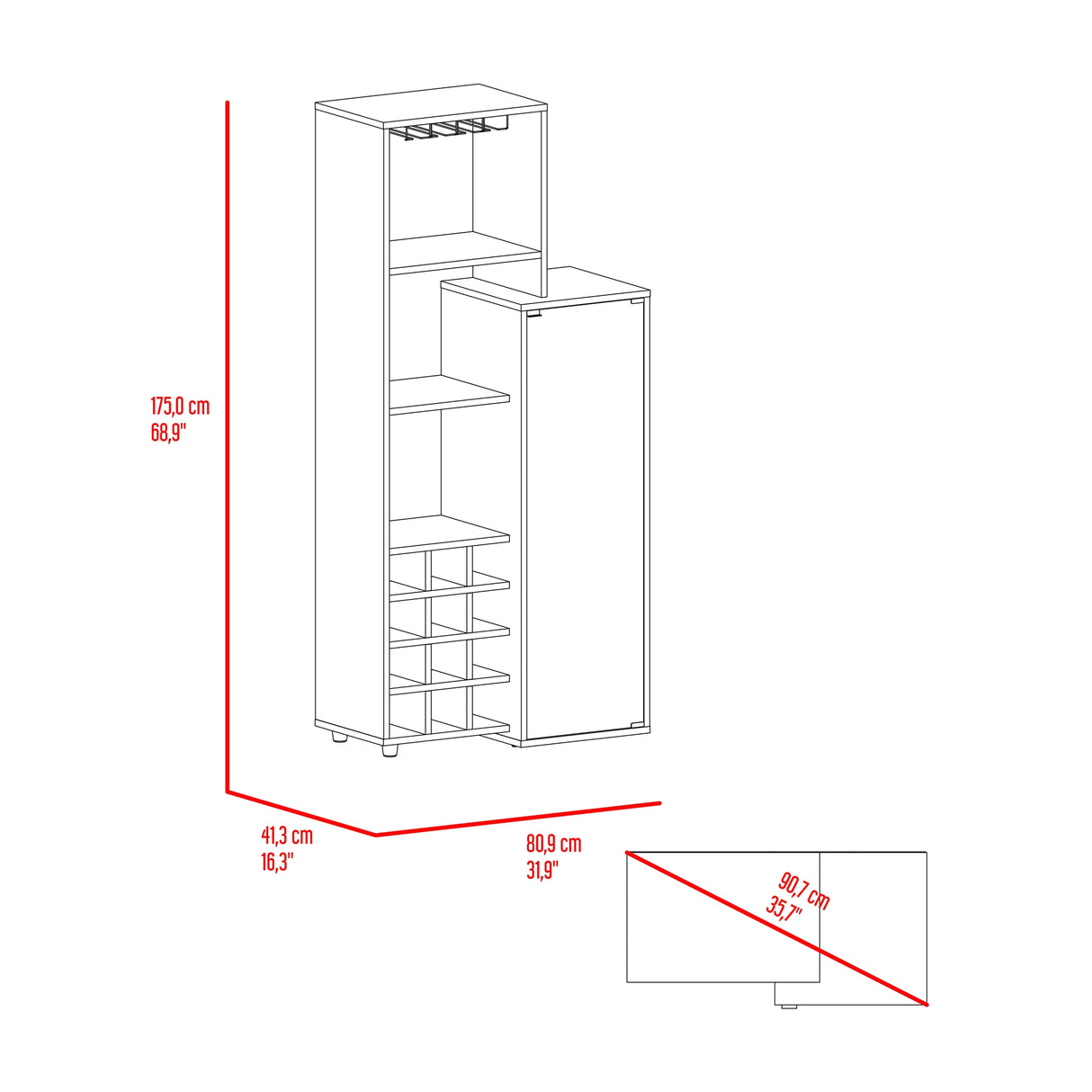 Bar Ozzy Wengue y Capri 80.9x175cm con Siete Compartimientos con Doce Portacopas y con Ocho Portabotellas - BARES | Bylmo