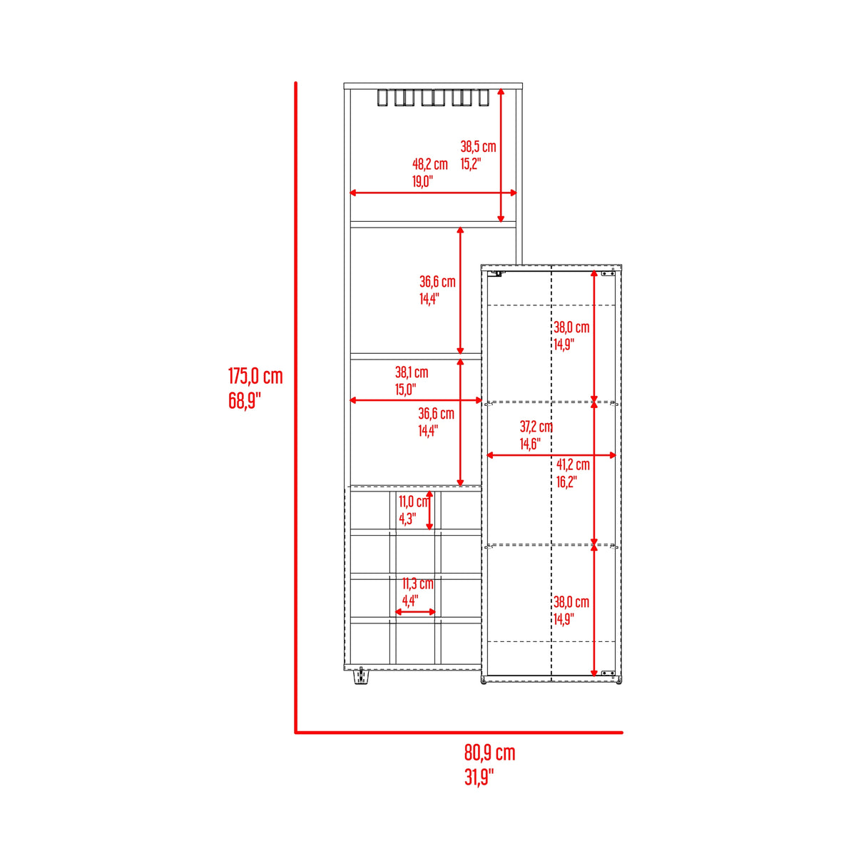 Bar Ozzy Wengue y Capri 80.9x175cm con Siete Compartimientos con Doce Portacopas y con Ocho Portabotellas - BARES | Bylmo